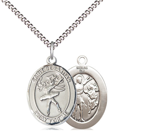 Sterling Silver Saint Sebastian Dance Pendant on a 18 inch Light Rhodium Light Curb chain