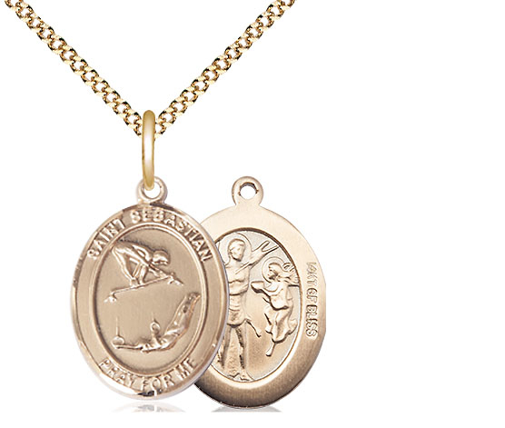 14kt Gold Filled Saint Sebastian Gymnastics Pendant on a 18 inch Gold Plate Light Curb chain