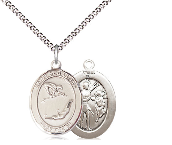 Sterling Silver Saint Sebastian Gymnastics Pendant on a 18 inch Light Rhodium Light Curb chain