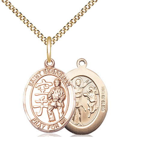 14kt Gold Filled Saint Sebastian Karate Pendant on a 18 inch Gold Plate Light Curb chain