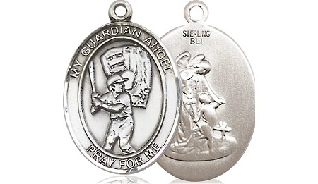 Sterling Silver Guardian Angel Baseball Medal