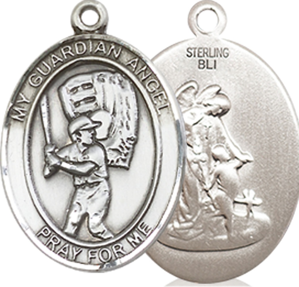 Sterling Silver Guardian Angel Baseball Medal