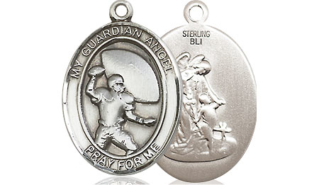 Sterling Silver Guardian Angel Football Medal