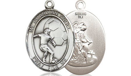 Sterling Silver Guardian Angel Soccer Medal
