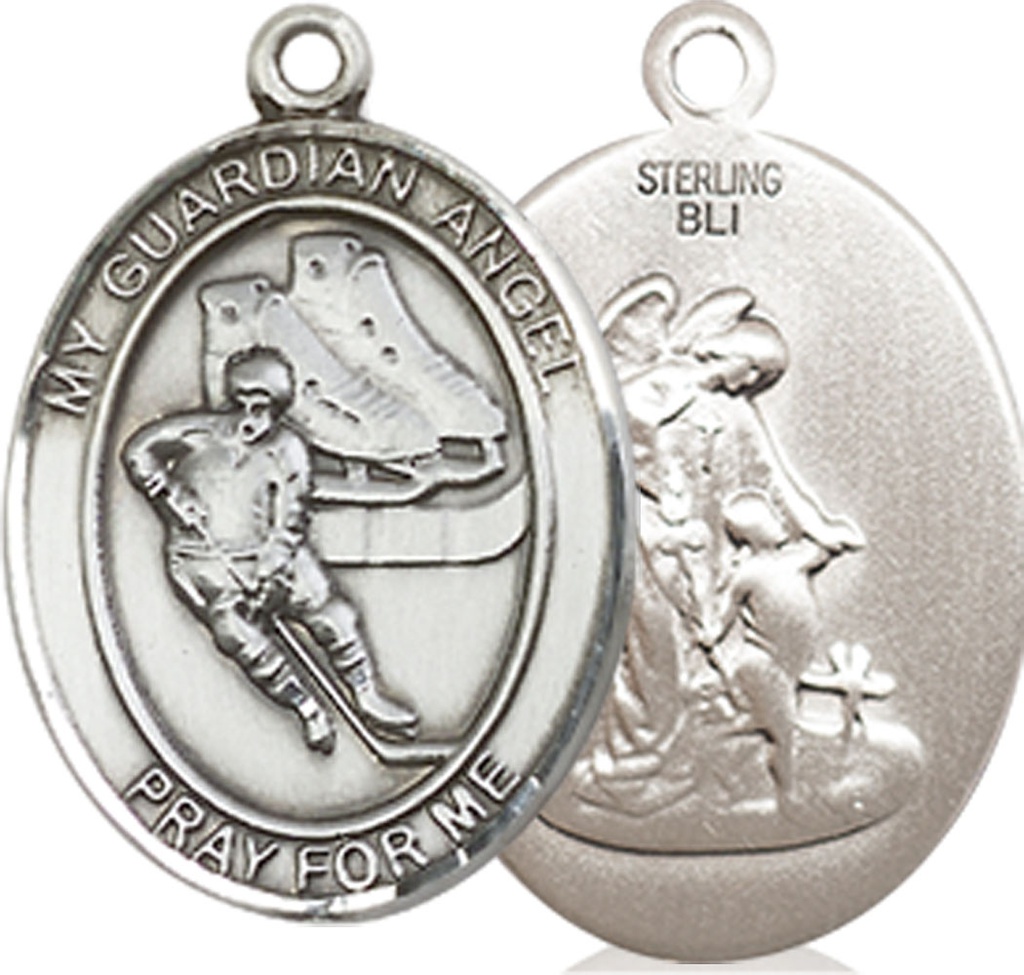 Sterling Silver Guardian Angel Hockey Medal