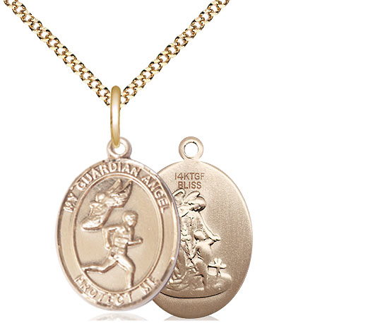 14kt Gold Filled Guardian Angel Track&amp;Field-Men Pendant on a 18 inch Gold Plate Light Curb chain