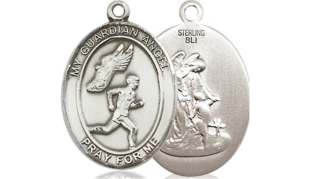 Sterling Silver Guardian Angel Track&amp;Field-Men Medal