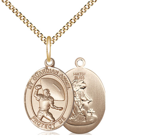 14kt Gold Filled Guardian Angel Track&amp;Field Pendant on a 18 inch Gold Plate Light Curb chain