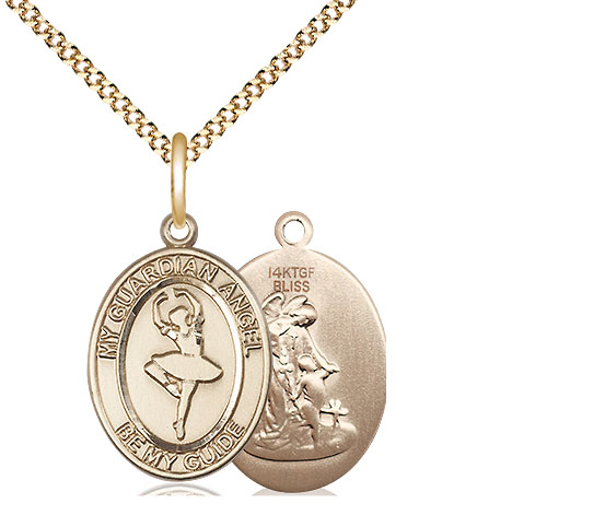 14kt Gold Filled Guardian Angel Dance Pendant on a 18 inch Gold Plate Light Curb chain