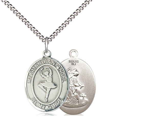 Sterling Silver Guardian Angel Dance Pendant on a 18 inch Light Rhodium Light Curb chain