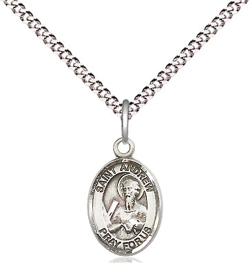 Sterling Silver Saint Andrew the Apostle Pendant on a 18 inch Light Rhodium Light Curb chain