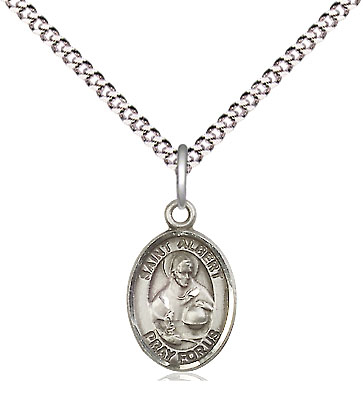 Sterling Silver Saint Albert the Great Pendant on a 18 inch Light Rhodium Light Curb chain