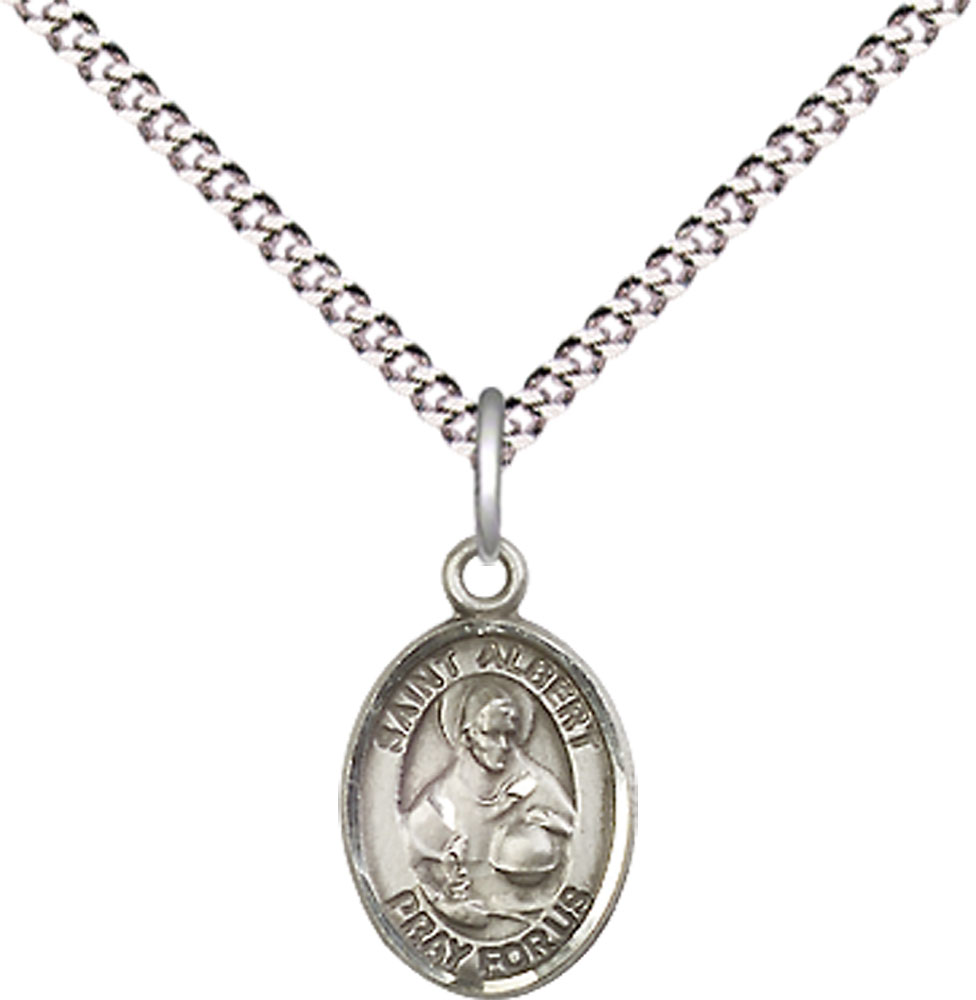 Sterling Silver Saint Albert the Great Pendant on a 18 inch Light Rhodium Light Curb chain