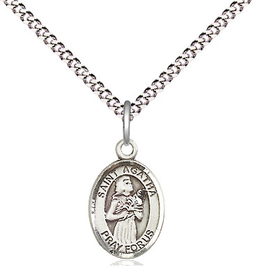 Sterling Silver Saint Agatha Pendant on a 18 inch Light Rhodium Light Curb chain