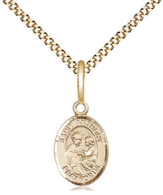 14kt Gold Filled Saint Anthony of Padua Pendant on a 18 inch Gold Plate Light Curb chain