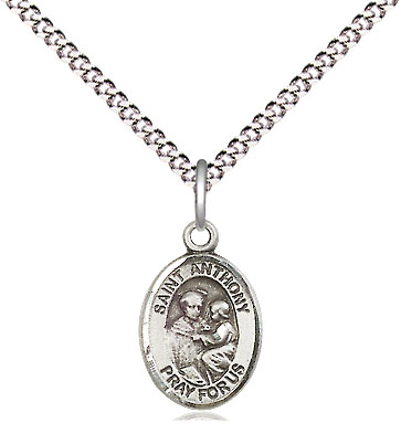 Sterling Silver Saint Anthony of Padua Pendant on a 18 inch Light Rhodium Light Curb chain