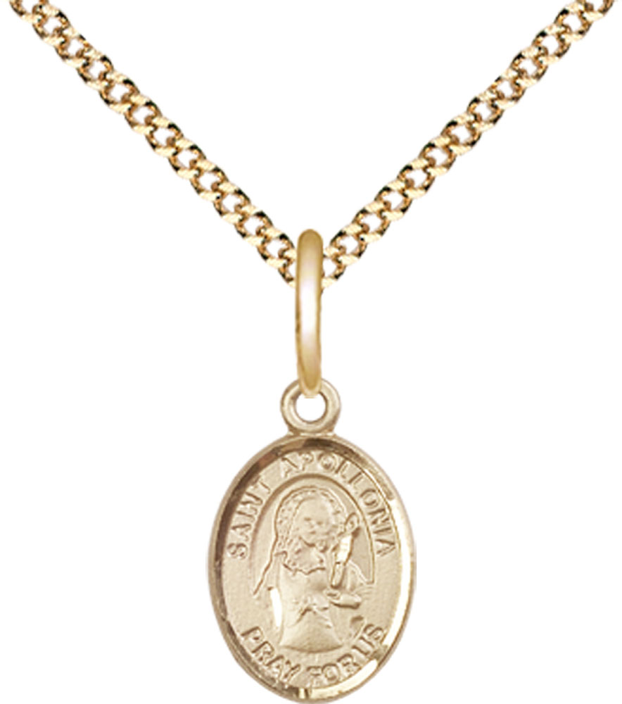 14kt Gold Filled Saint Apollonia Pendant on a 18 inch Gold Plate Light Curb chain