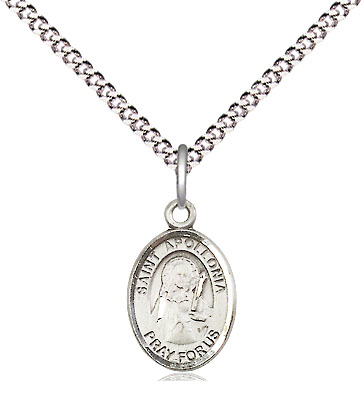 Sterling Silver Saint Apollonia Pendant on a 18 inch Light Rhodium Light Curb chain