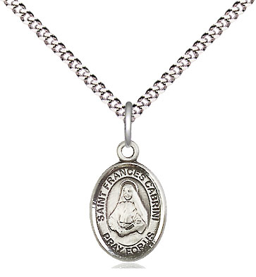 Sterling Silver Saint Frances Cabrini Pendant on a 18 inch Light Rhodium Light Curb chain