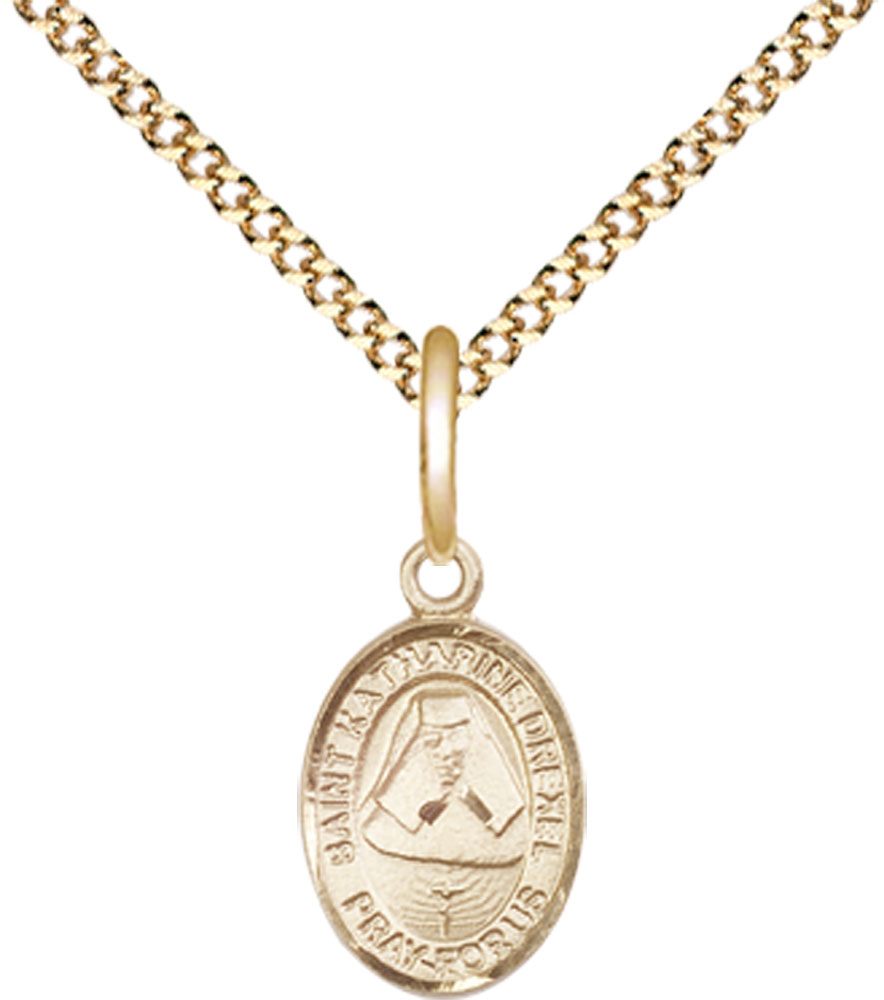 14kt Gold Filled Saint Katharine Drexel Pendant on a 18 inch Gold Plate Light Curb chain