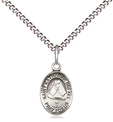 Sterling Silver Saint Katharine Drexel Pendant on a 18 inch Light Rhodium Light Curb chain