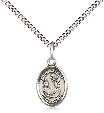 Sterling Silver Saint Cecilia Pendant on a 18 inch Light Rhodium Light Curb chain