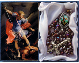 St. Michael Rosary w/satin lined gift box with holy card