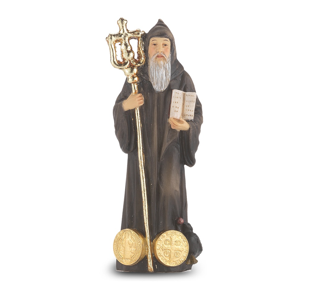 4" Cold Cast Resin Hand Painted Statue of St. Benedict 