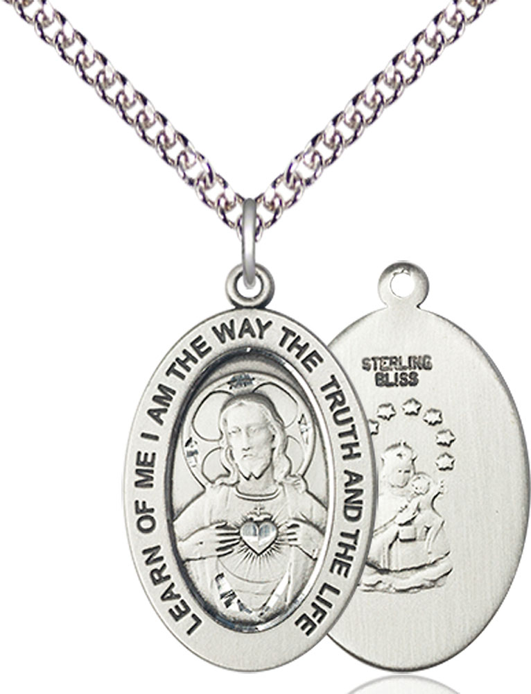 Sterling Silver Scapular Pendant on a 24 inch Sterling Silver Heavy Curb chain