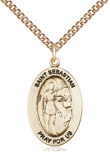 14kt Gold Filled Saint Sebastian Pendant on a 24 inch Gold Filled Heavy Curb chain