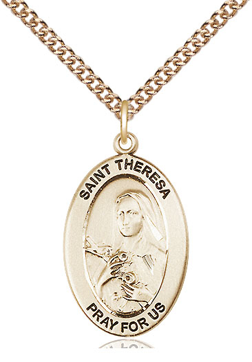 14kt Gold Filled Saint Theresa Pendant on a 24 inch Gold Filled Heavy Curb chain