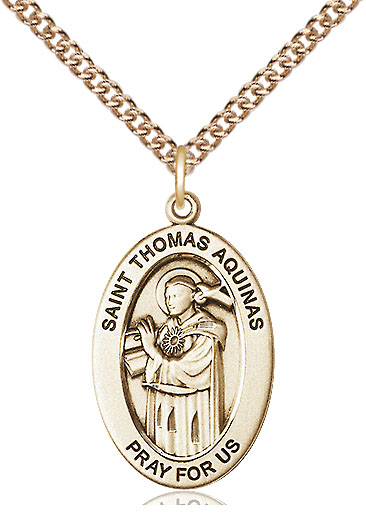 14kt Gold Filled Saint Thomas Aquinas Pendant on a 24 inch Gold Filled Heavy Curb chain