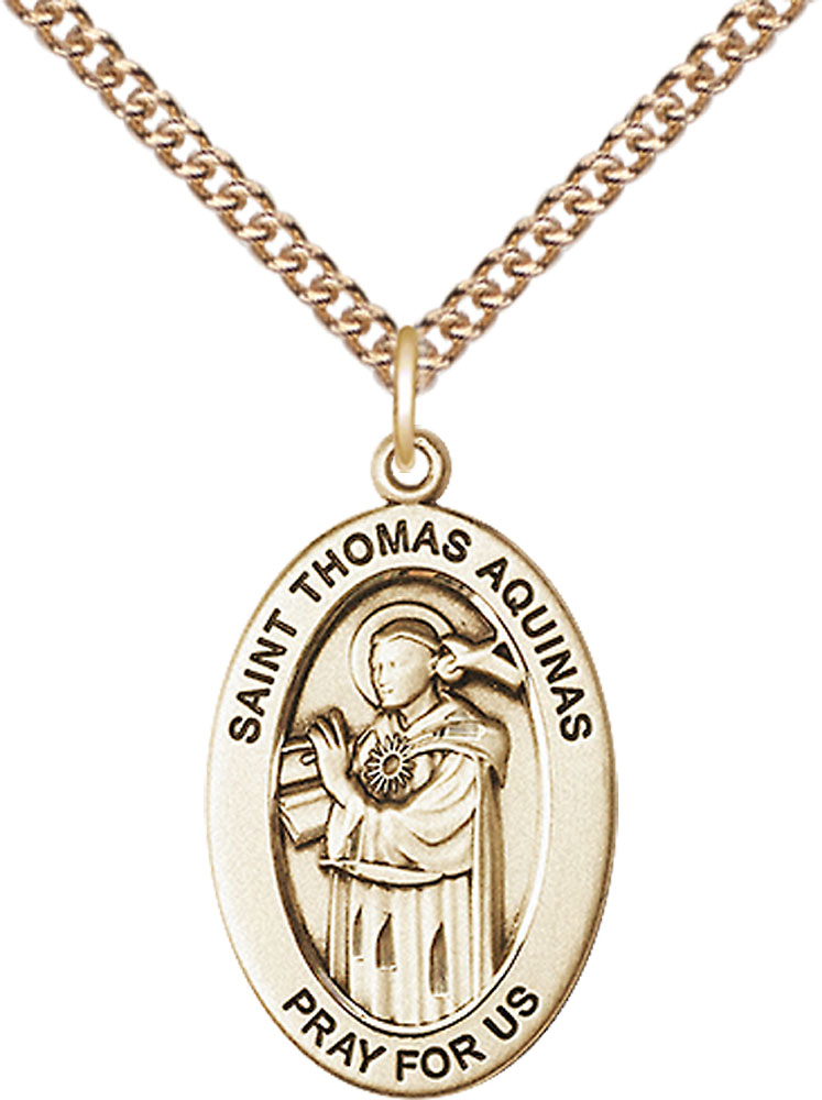14kt Gold Filled Saint Thomas Aquinas Pendant on a 24 inch Gold Filled Heavy Curb chain