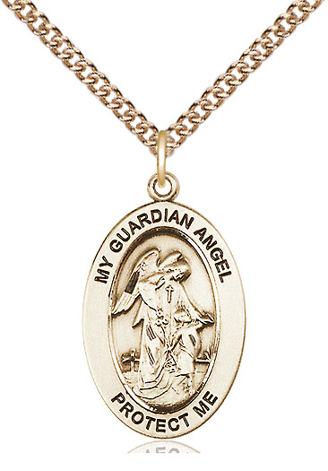 14kt Gold Filled Guardian Angel w/Child Pendant on a 24 inch Gold Filled Heavy Curb chain