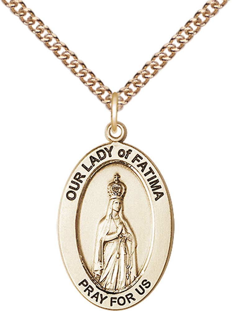 14kt Gold Filled Our Lady of Fatima Pendant on a 24 inch Gold Filled Heavy Curb chain