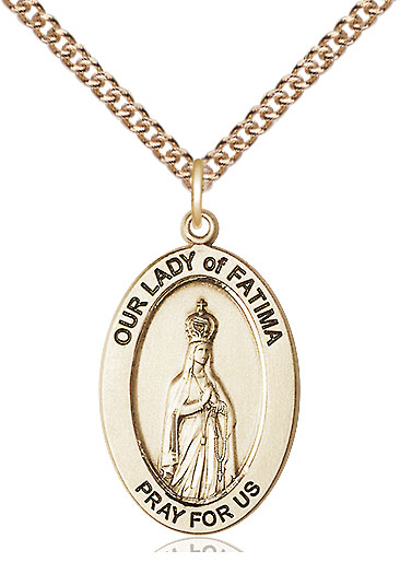 14kt Gold Filled Our Lady of Fatima Pendant on a 24 inch Gold Filled Heavy Curb chain