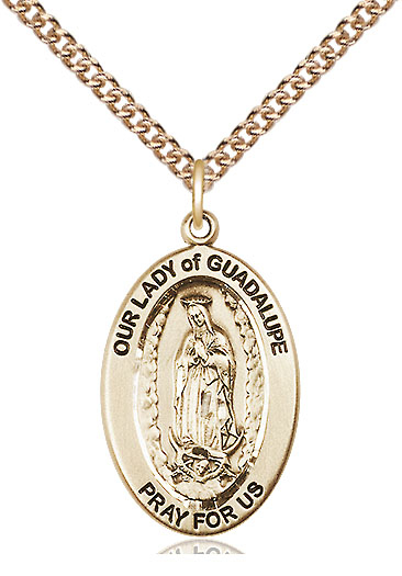 14kt Gold Filled Our Lady of Guadalupe Pendant on a 24 inch Gold Filled Heavy Curb chain