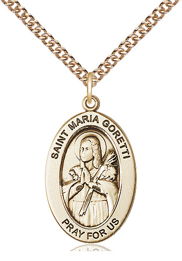 14kt Gold Filled Saint Maria Goretti Pendant on a 24 inch Gold Filled Heavy Curb chain
