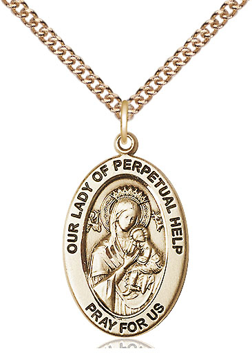 14kt Gold Filled Our Lady of Perpetual Help Pendant on a 24 inch Gold Filled Heavy Curb chain