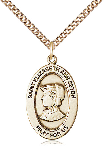 14kt Gold Filled Saint Elizabeth Ann Seton Pendant on a 24 inch Gold Filled Heavy Curb chain