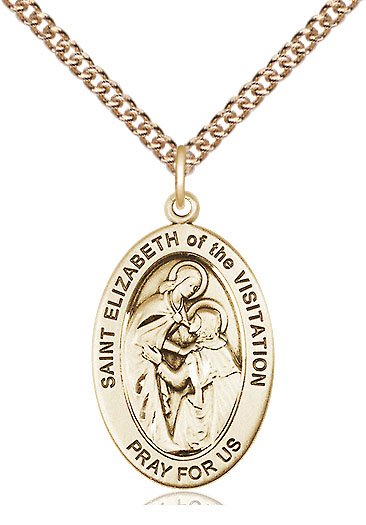 14kt Gold Filled Saint Elizabeth of the Visitation Pendant on a 24 inch Gold Filled Heavy Curb chain
