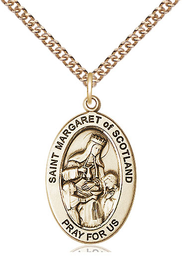 14kt Gold Filled Saint Margaret of Scotland Pendant on a 24 inch Gold Filled Heavy Curb chain