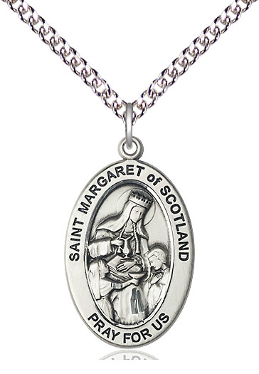 Sterling Silver Saint Margaret of Scotland Pendant on a 24 inch Sterling Silver Heavy Curb chain