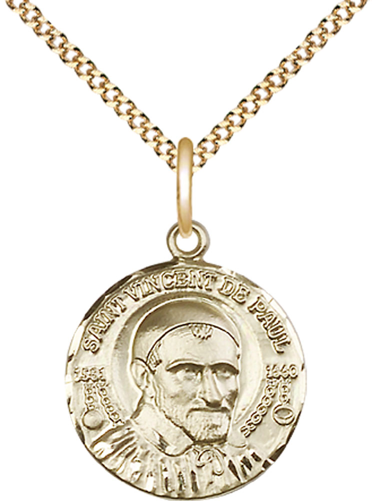 14kt Gold Filled Saint Vincent de Paul Pendant on a 18 inch Gold Plate Light Curb chain