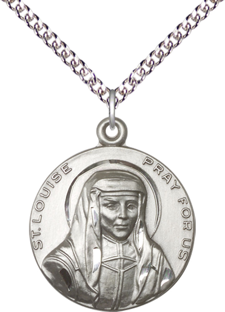 Sterling Silver Saint Louise Pendant on a 24 inch Sterling Silver Heavy Curb chain