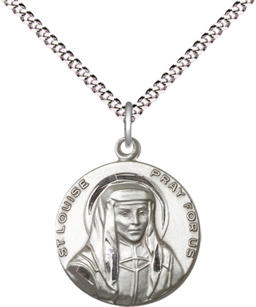 Sterling Silver Saint Louise Pendant on a 18 inch Light Rhodium Light Curb chain