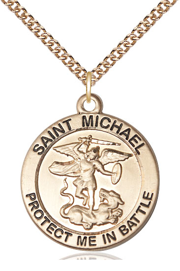 14kt Gold Filled Saint Michael Guardian Angel Pendant on a 24 inch Gold Filled Heavy Curb chain