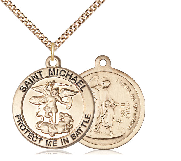 14kt Gold Filled Saint Michael Air Force Pendant on a 24 inch Gold Filled Heavy Curb chain