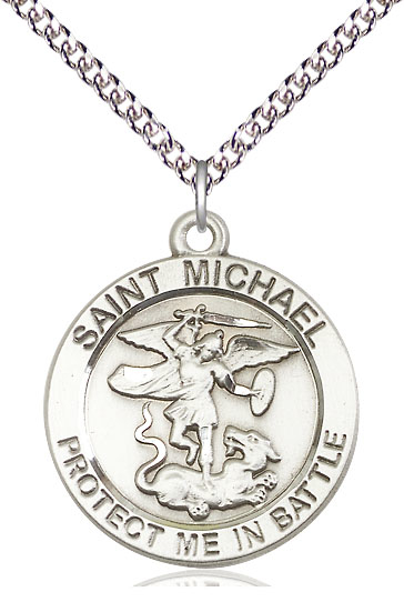 Sterling Silver Saint Michael Guardian Angel Pendant on a 24 inch Sterling Silver Heavy Curb chain