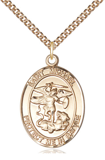 14kt Gold Filled Saint Michael Guardian Angel Pendant on a 24 inch Gold Filled Heavy Curb chain